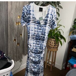Lysse Blue and White Rouched Maxi Dress